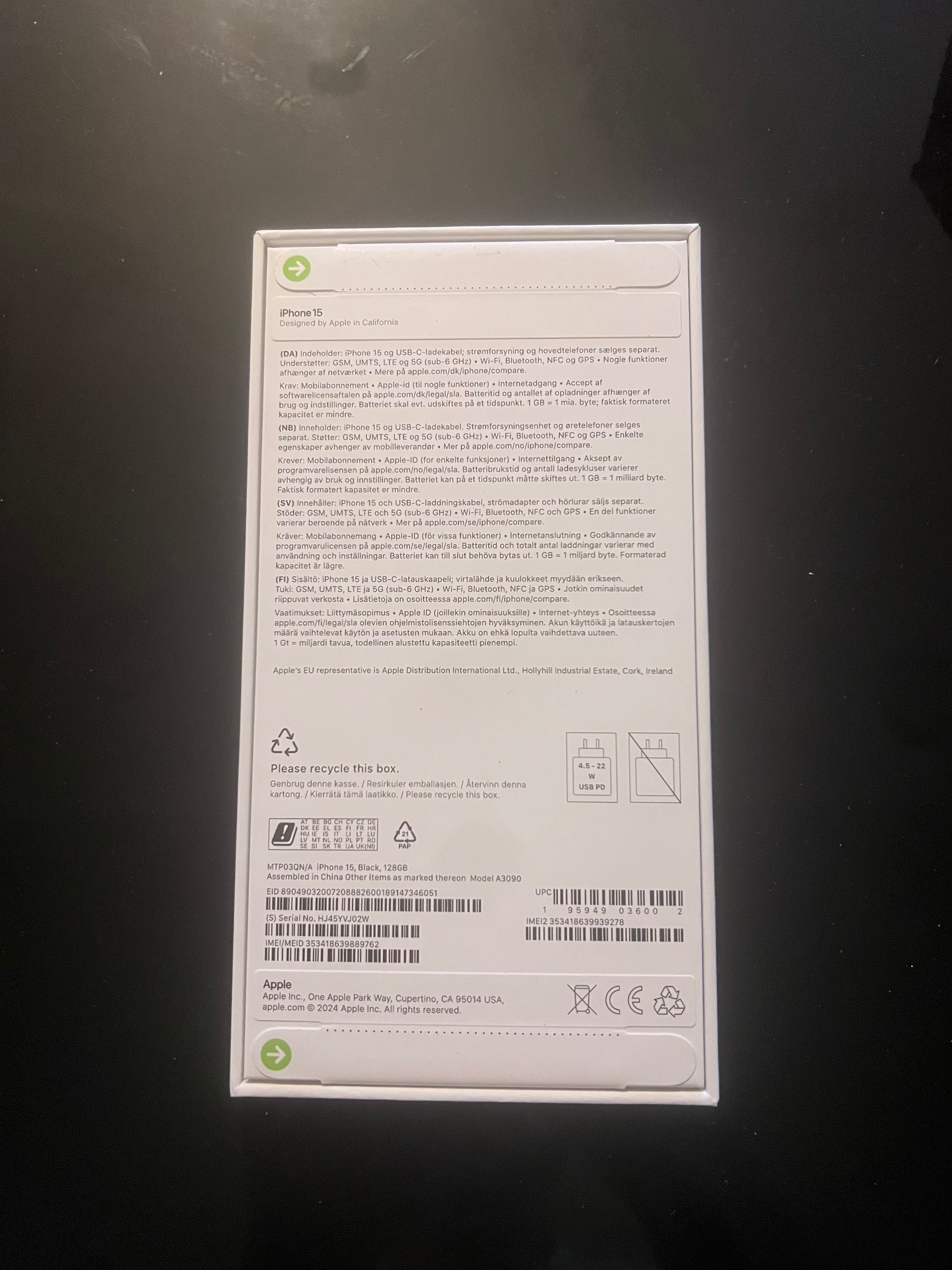 Iphone 15 Black 128GB  Чисто Нов
