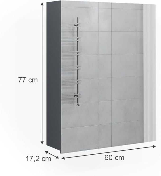 Шкаф с огледало за баня Vicco Фреди, антрацит висок гланц, 60 x 77 см