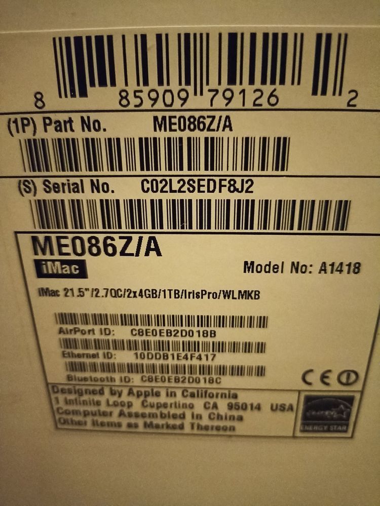 Apple iMac 2013 21.5in 2.7GHz Core i5 All In One Desktop