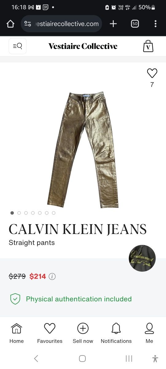 Стилни дънки на Calvin Klein в златен цвят