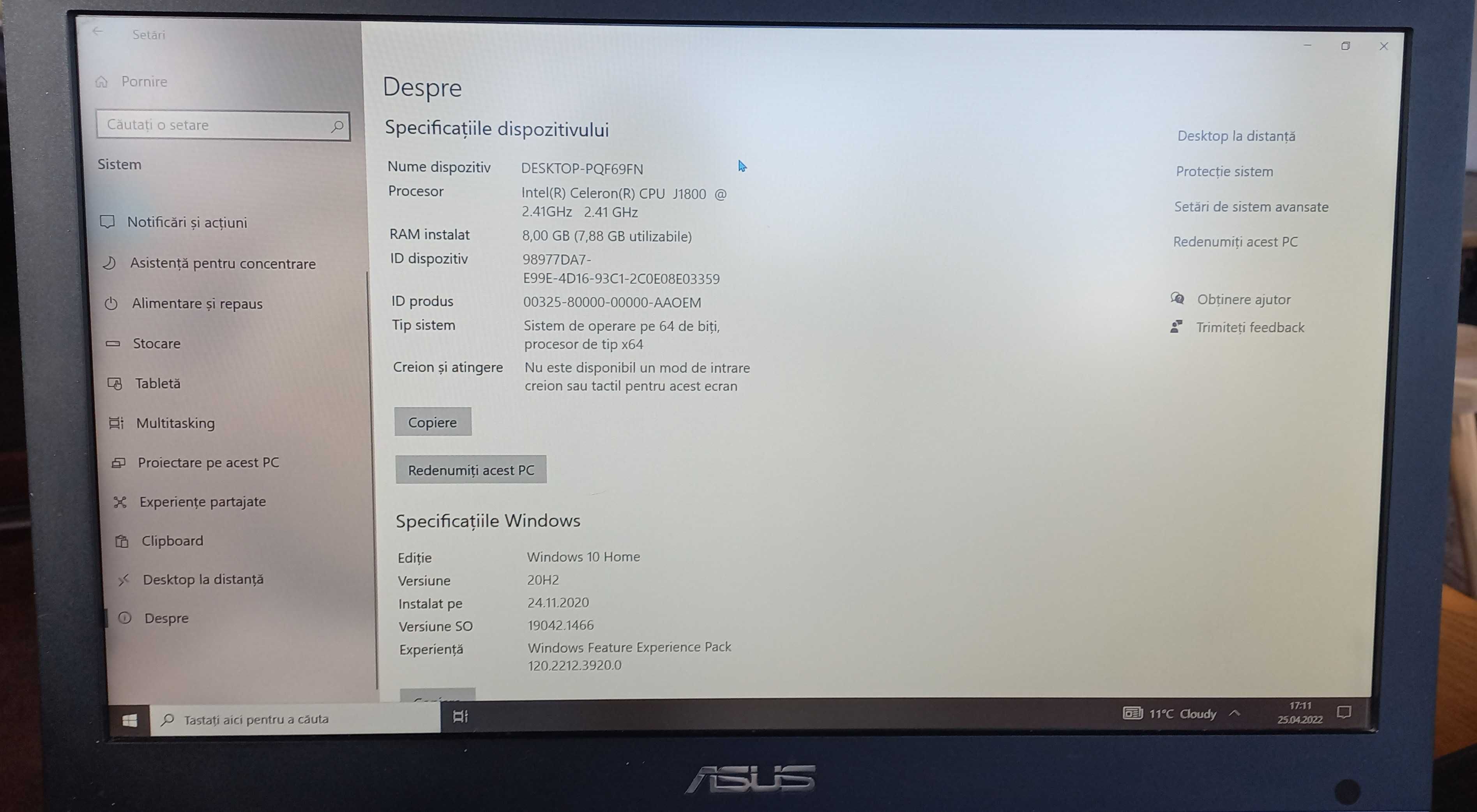 Calculator Asus all în one SSD 500 memorie 8 GB cu tastatura și mouse