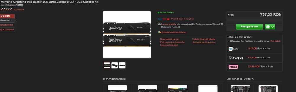 Memorii RAM Kingston Fury RGB 32GB, DDR4, 3600MHz, CL17