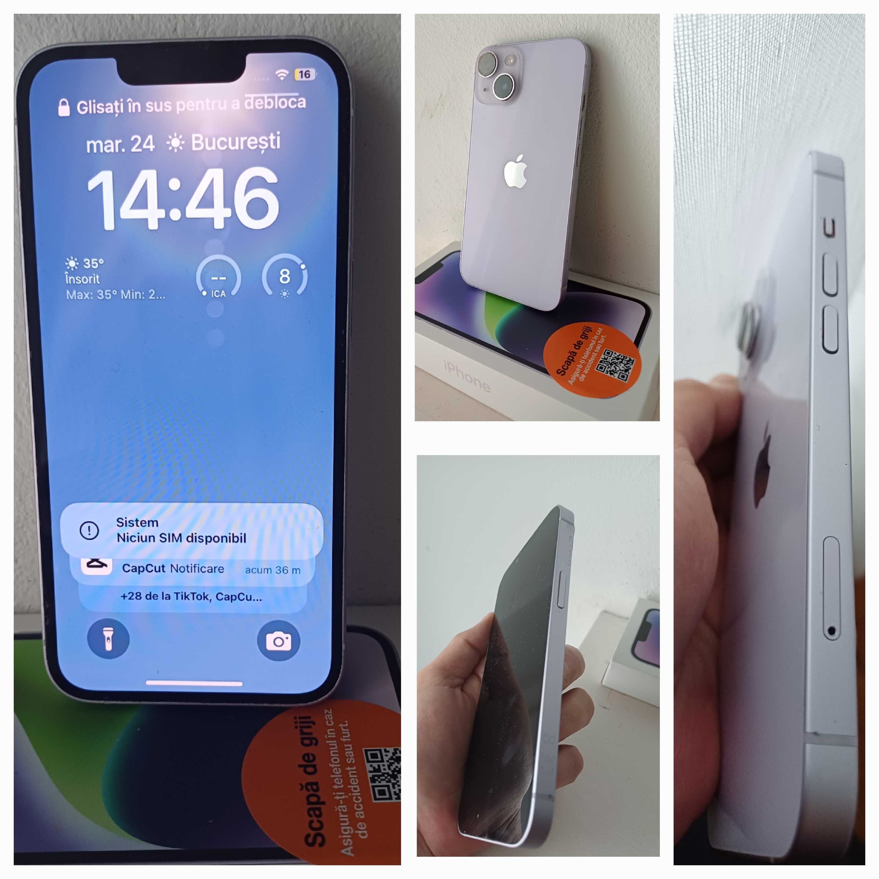 iPhone 14 128GB Purple stare perfecta, cumparat de la Orange