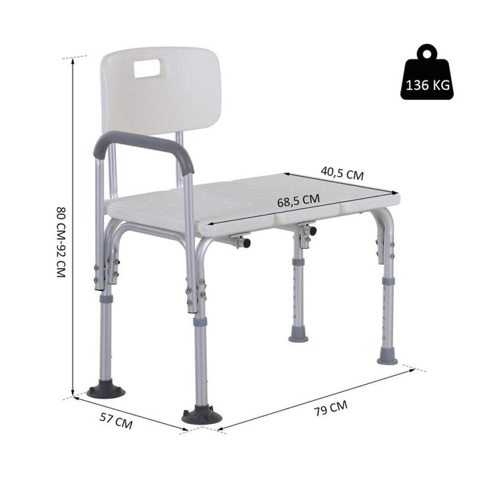 Scaun de dus reglabil pe 6 nivele, antiderapant, alb/argintiu