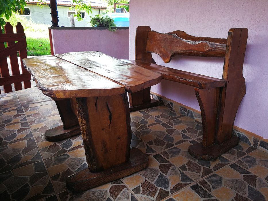 Masa terasa din lemn de nuc și 2 băncuțe