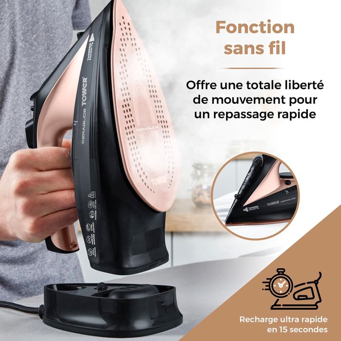 Fier de călcat cu abur fără fir Tower CeraGlide T22008RG Tower