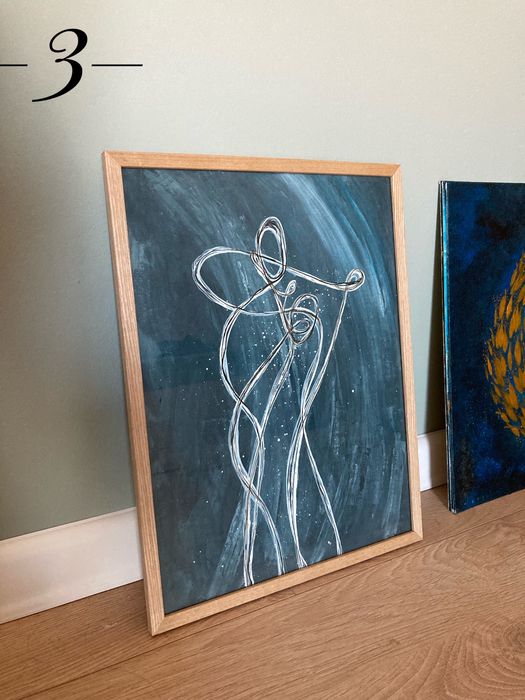 Tablouri abstracte pictate manual pe carton panzat