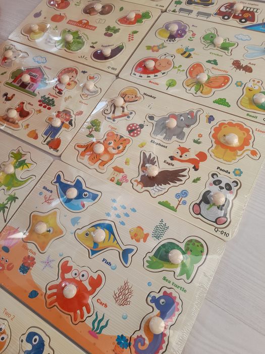 Puzzle incastre cu imagini sub piesa ferma animale