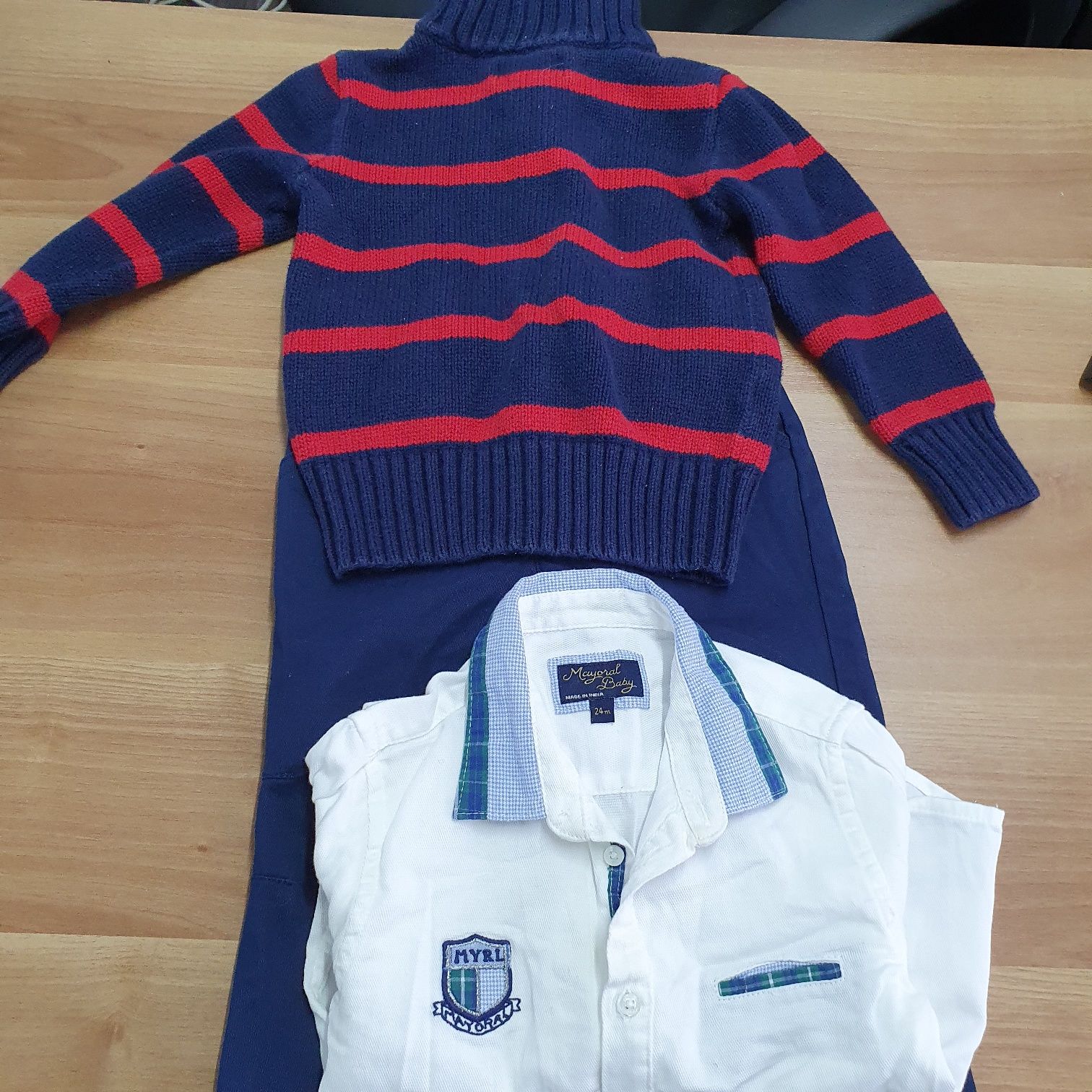 Set pantaloni, camasa Mayoral, pulover Ralph Lauren, 2 ani