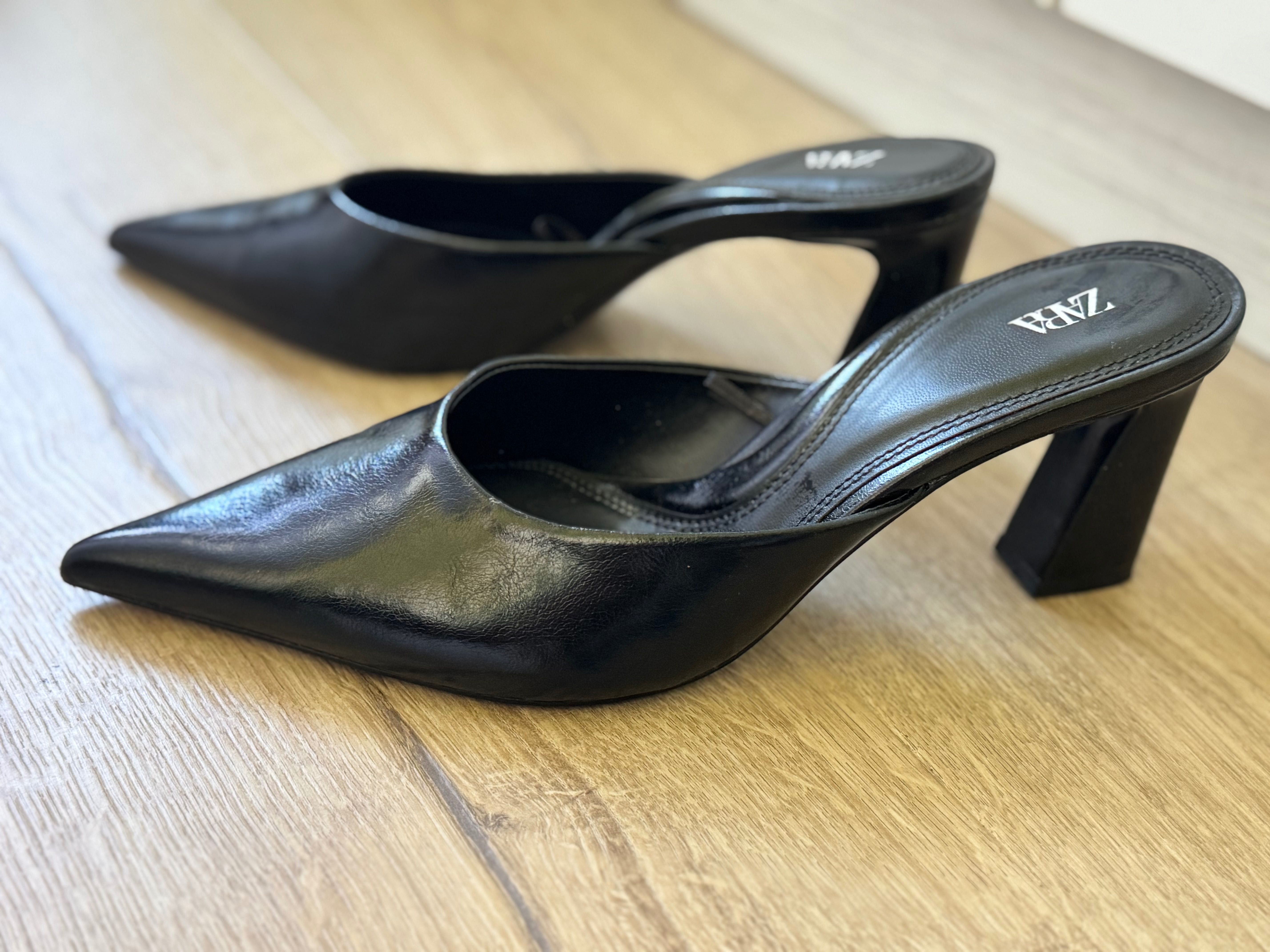 Черни чехли на ток, остър връх, Zara