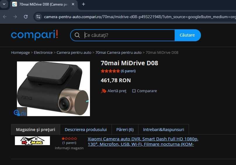 Camera de bord 70mai DashCam FOV 130° 1080p WDR Sony IMX307 Wi-Fi+ADAS