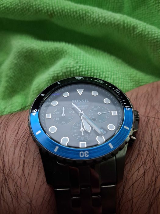 Fossil - Ceas cronograf cu logo pe cadran, Gri Hematit