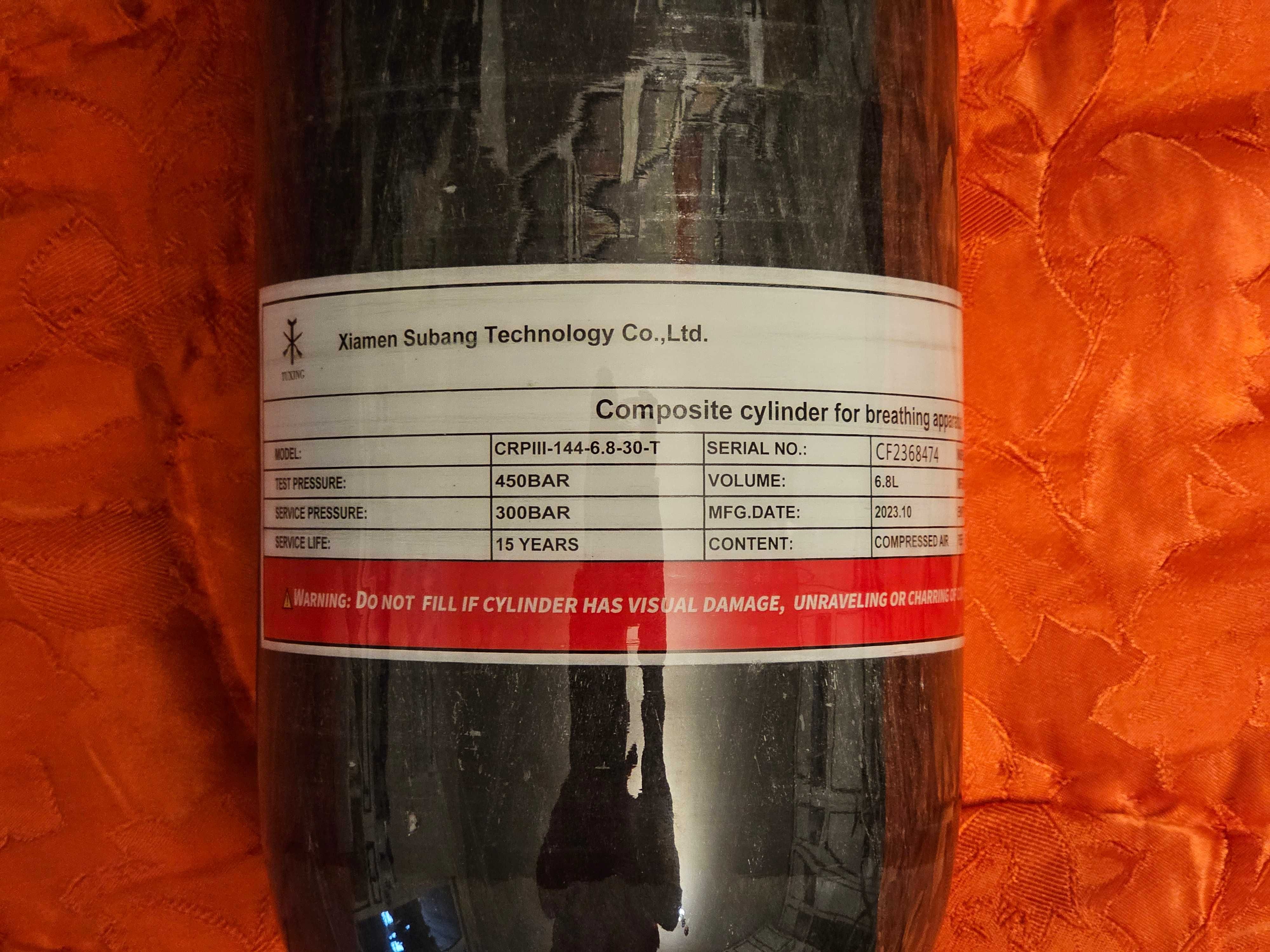 Карбонова бутилка Tuxing 6.8 L, 300 Bar, 4500 PSI, PCP