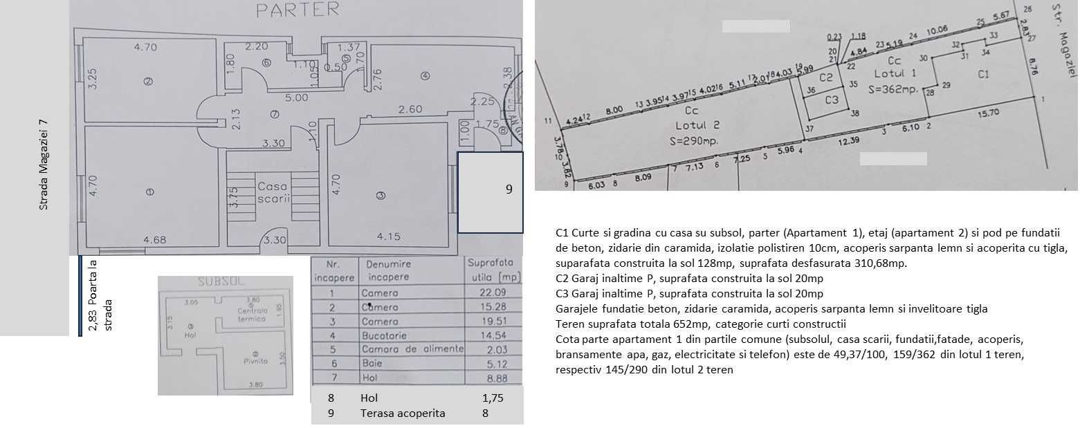 GRUIA, Casa cu apartament 90m² parter+subsol/garaj/teren 31/20/652m²