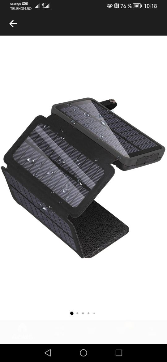 Baterie Externa Solara, Power Bank solar 20000 mAh