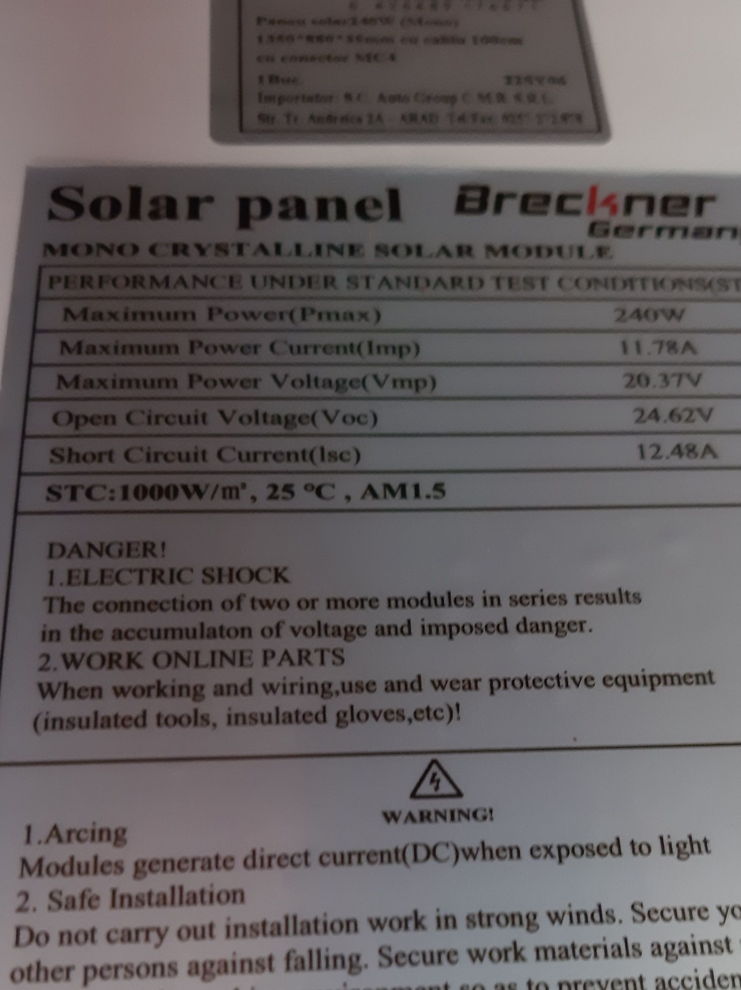 Panou fotovoltaic 240w cu controller 10A