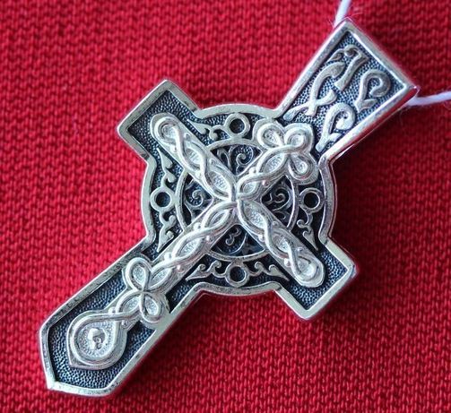 Cruciulita ortodoxa de rit vechi Rusia cu motiv celtic, argint .925
