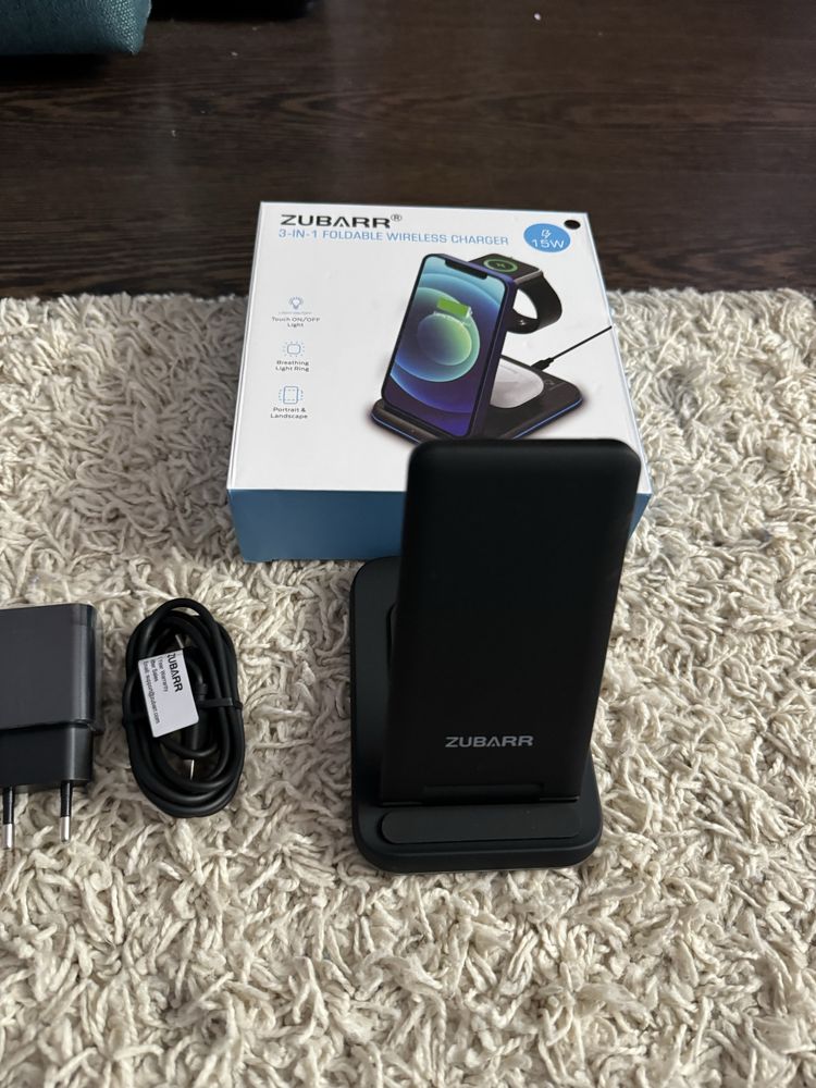Vand incarcator wireless 3 in 1 ZUBARR black/negru [poze reale