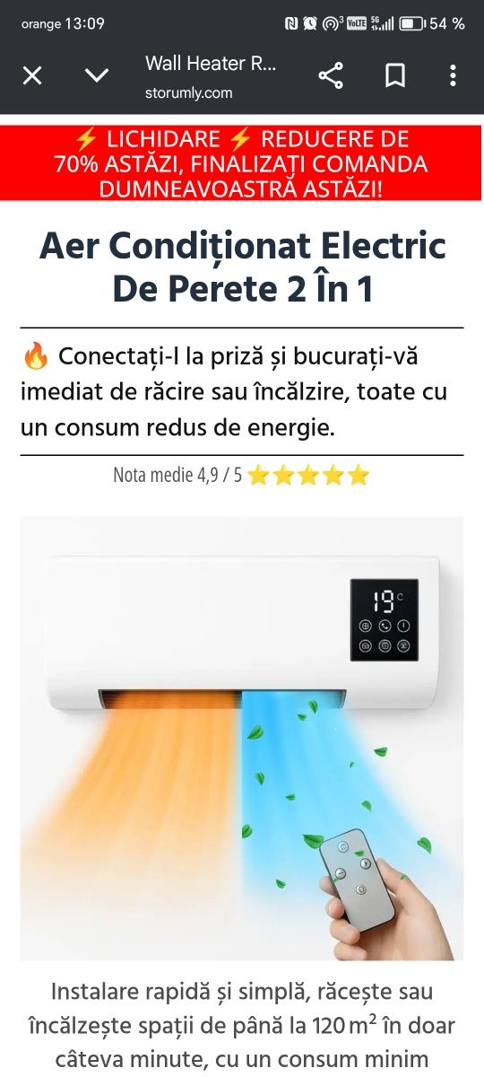 Vând aer condiționat de perete 2 în 1