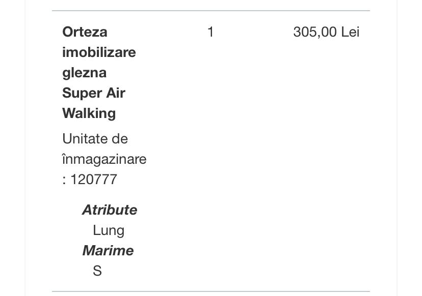 Orteza imobilizare - S - igienizata si dezinfectata