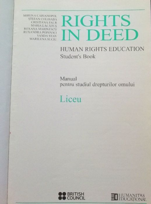 Manual Rights in Deed, engleza, XI, drepturile omului, British Council