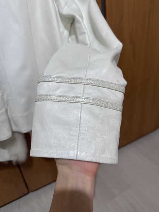 Haina de piele cu guler din blana naturala