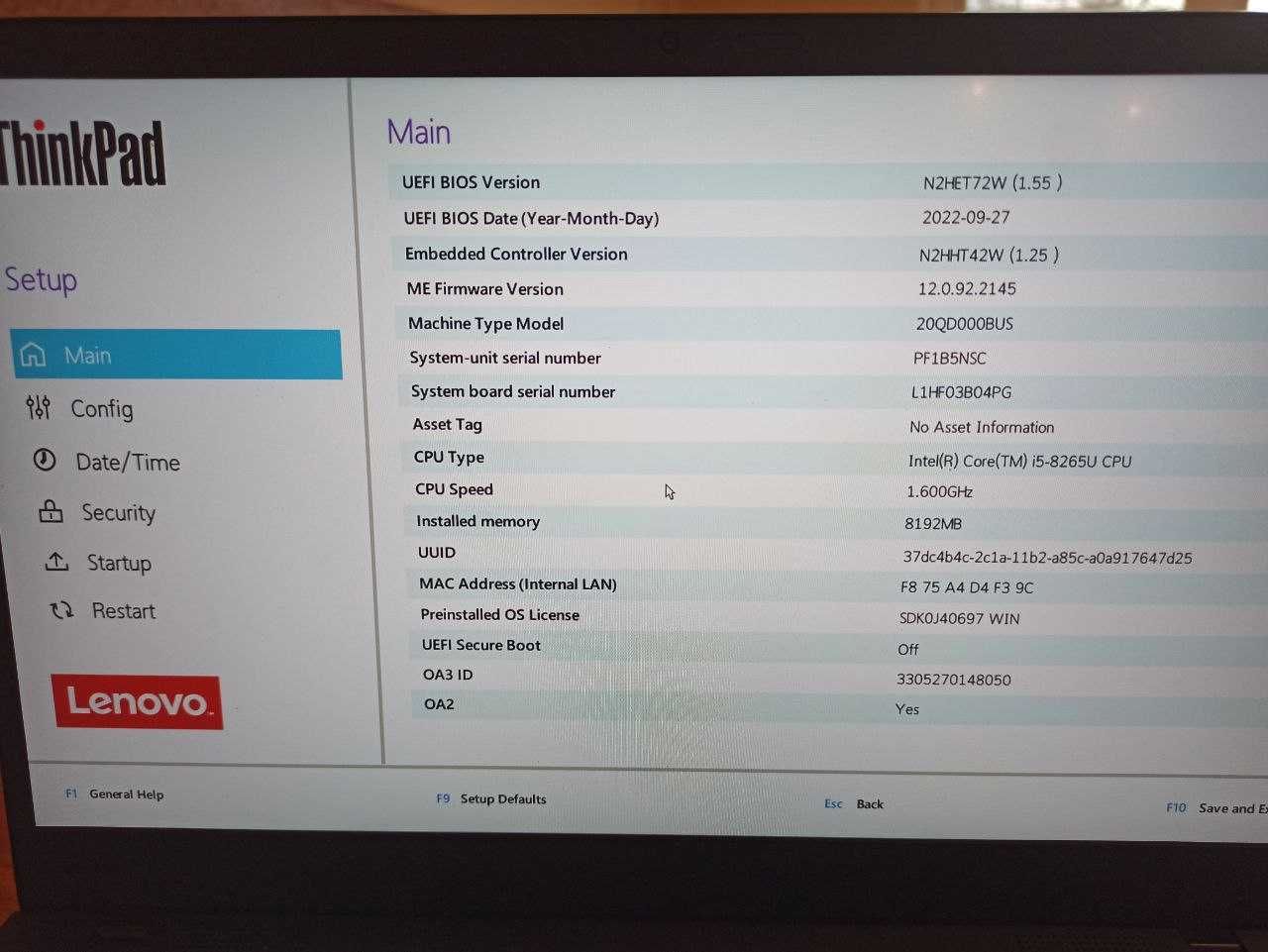 Lenovo Thinkpad X1 Carbon 7th, i5 8th Gen, 8GB RAM , 256GB NVMe