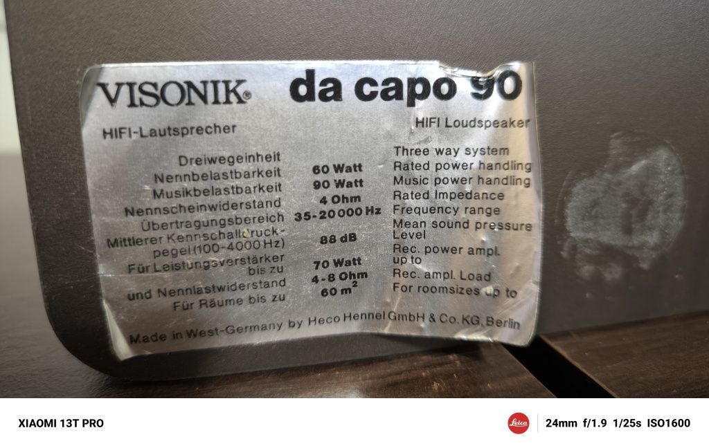 Boxe vintage Visonik da Capo 90  impecabile 60w RMS 4 ohmi 90w muzical