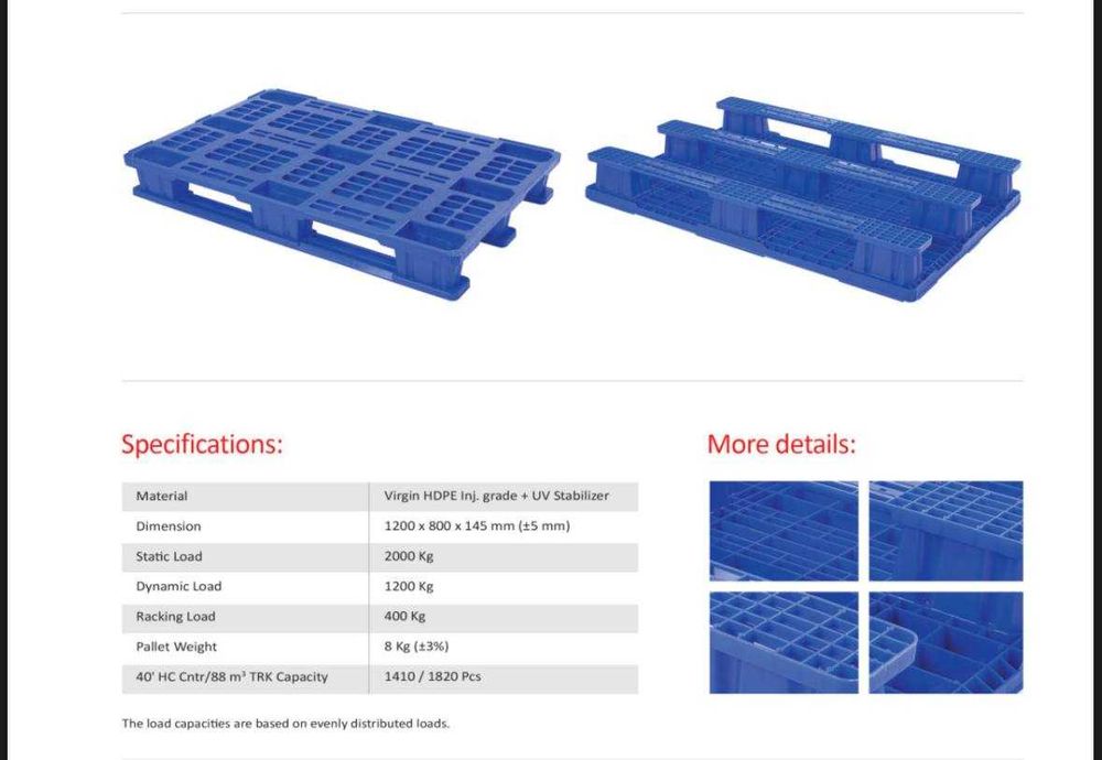 Импортные пластиковые европоддоны - 1200×800×150 мм, 320000 сум/шт