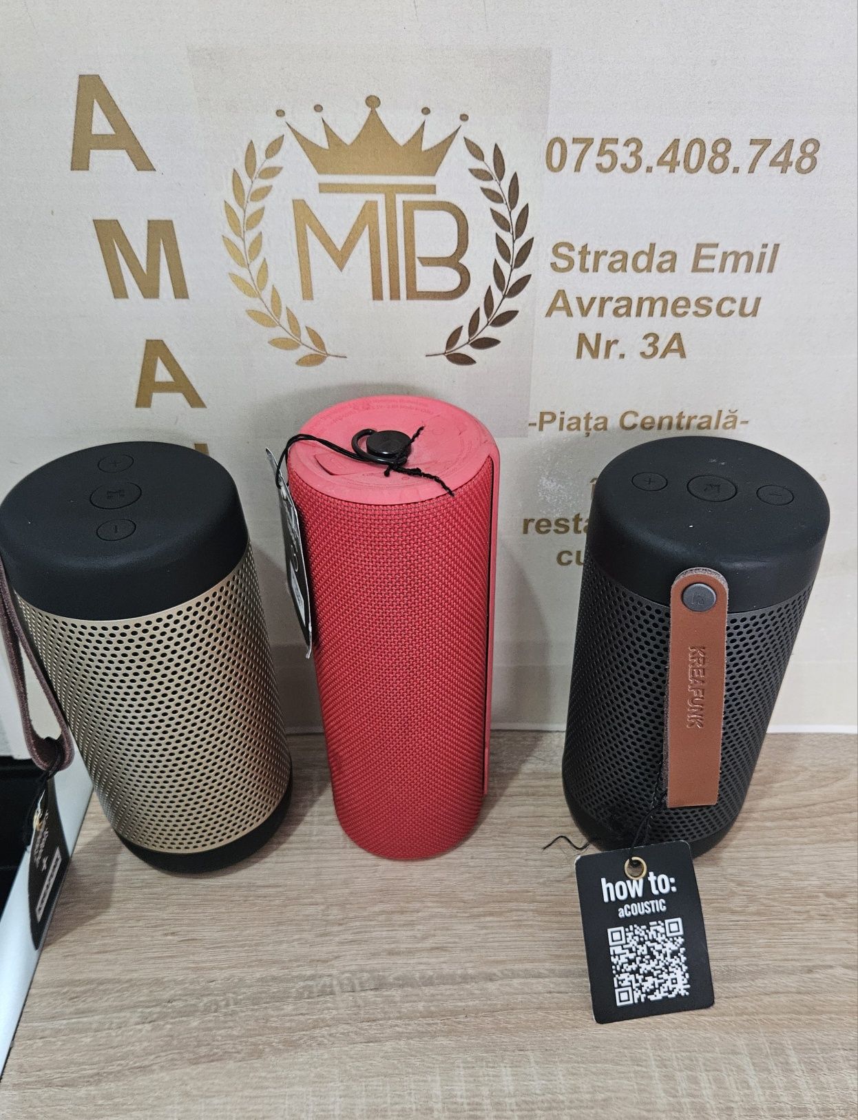 Boxe Bluetooth KREAFUNK aCOUSTIC & UE BOOM 2 roșie  - Produ