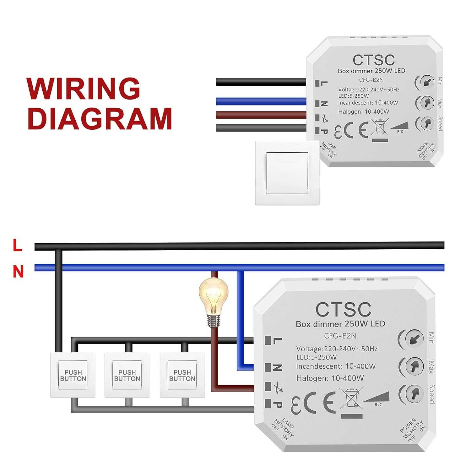 Dimmer CTSC LED 220V silentios,LED-uri reglabile,bec cu halogen B2N