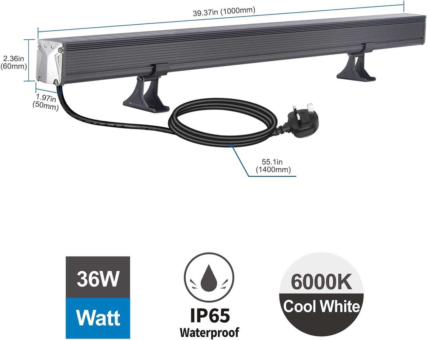 Yasotek 36W LED стенни осветителни тела, 6000K студено бяло, 1 м 230V