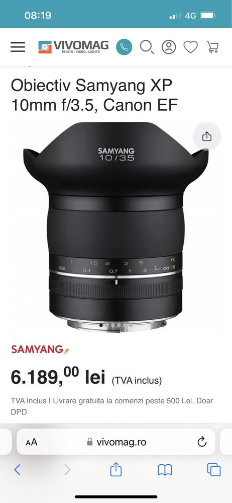 Obiectiv Samyang XP 10mm f/3.5, Canon EF sigilat