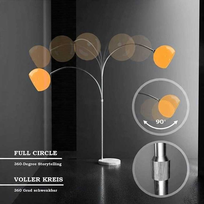 Лампа със стойка тип дъга оранжев плафон/мраморна стойка E27 60 W