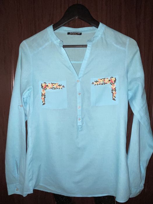 Cămașă damă albastra bumbac 100% cu model