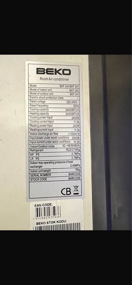Сплит система Beko-24 б/у