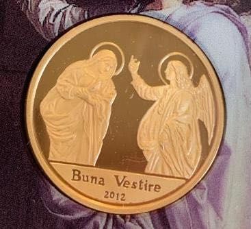Felicitare medalie Crăciun religios 2012, cupru, Monetăria Statului