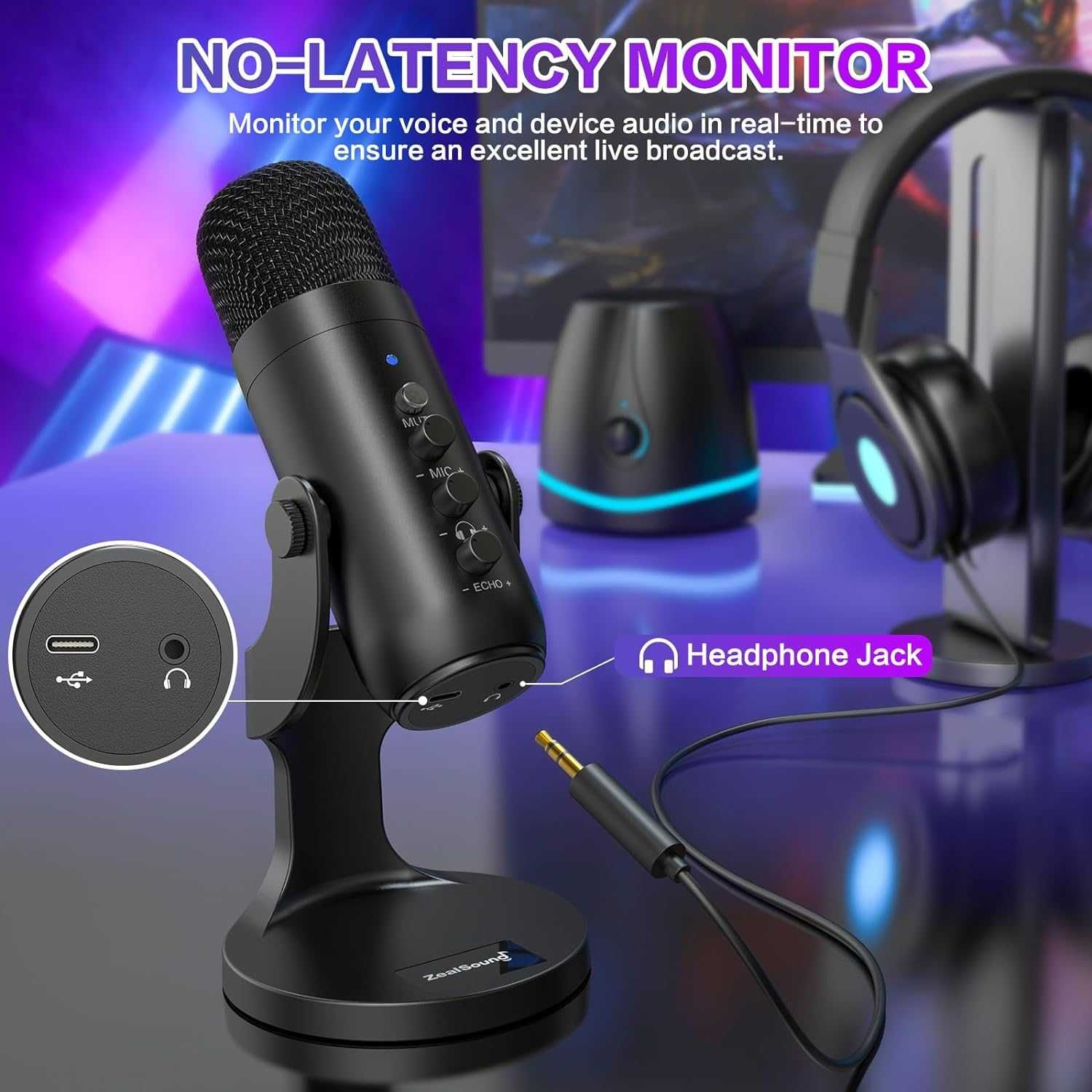 Microfon USB ZealSound K66,condensator PC,telefon,streaming podcast