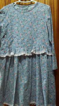 Платье на девочку 5-6 лет из теплого хлопка, рост  122.