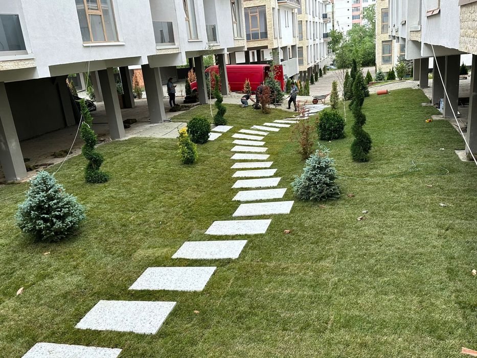 Amenajeri spati verzi gazon rulou piatra cubica montam plante ect