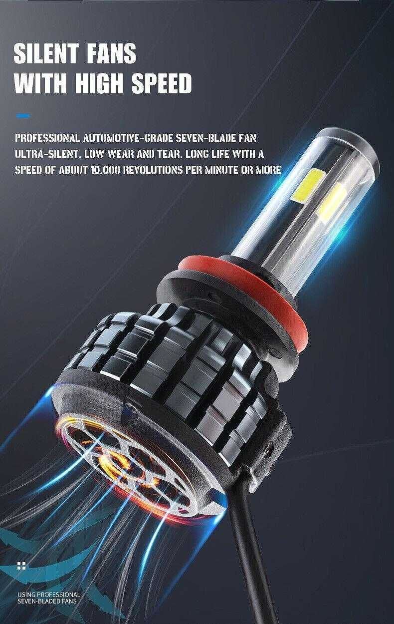 Комплект 360° COB LED крушки за фарове H11 H8 H9, 12V 80W, 16000 lm
