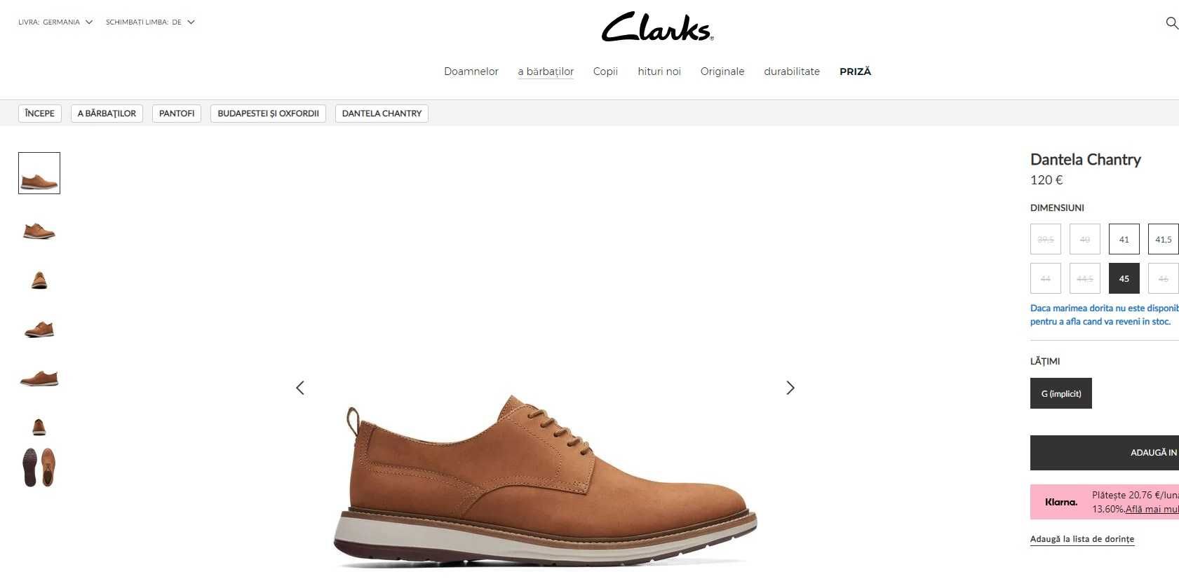Pantofi derby 44.5 plain toe Clarks NOI piele naturala moale