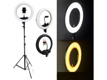 Lampa circulara Kit LED 10 inch cu trepied de 2m, suport telefon, 3 Tr