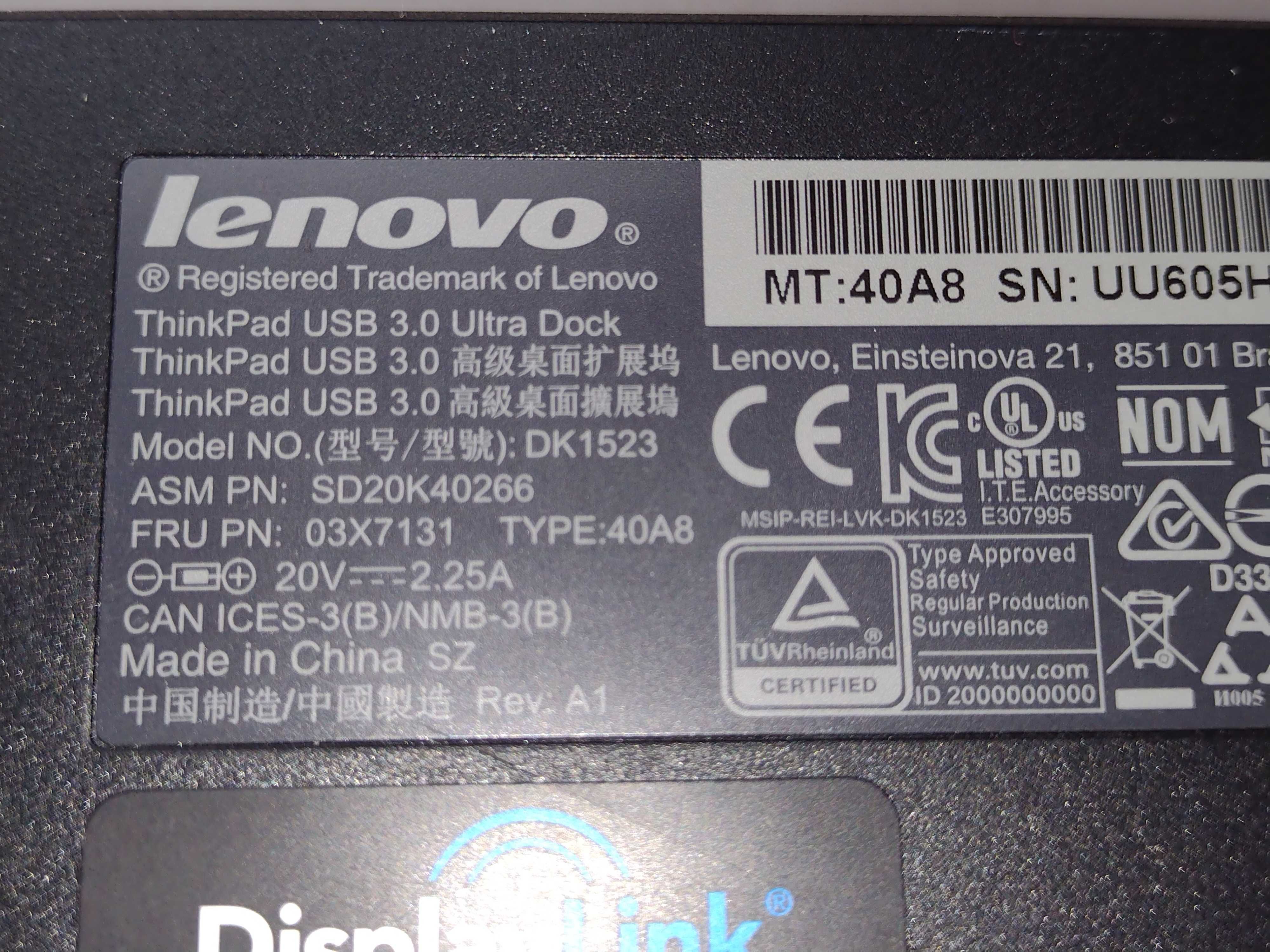 Set complet Docking Station Lenovo ThinkPad Ultra Dock 4K USB 3.0
