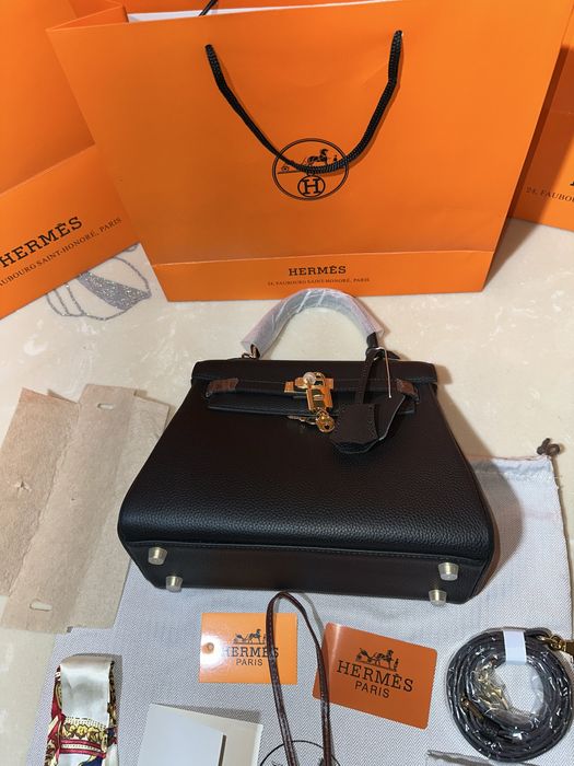Geanta Hermes Kelly 25cm Black/Accesorii Gold