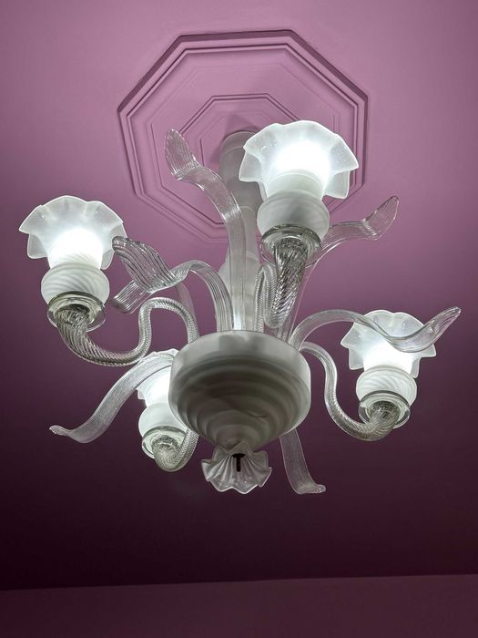 Candelabru cu 4 brate  cristal si sticla tip Galle stil Art Nouveau