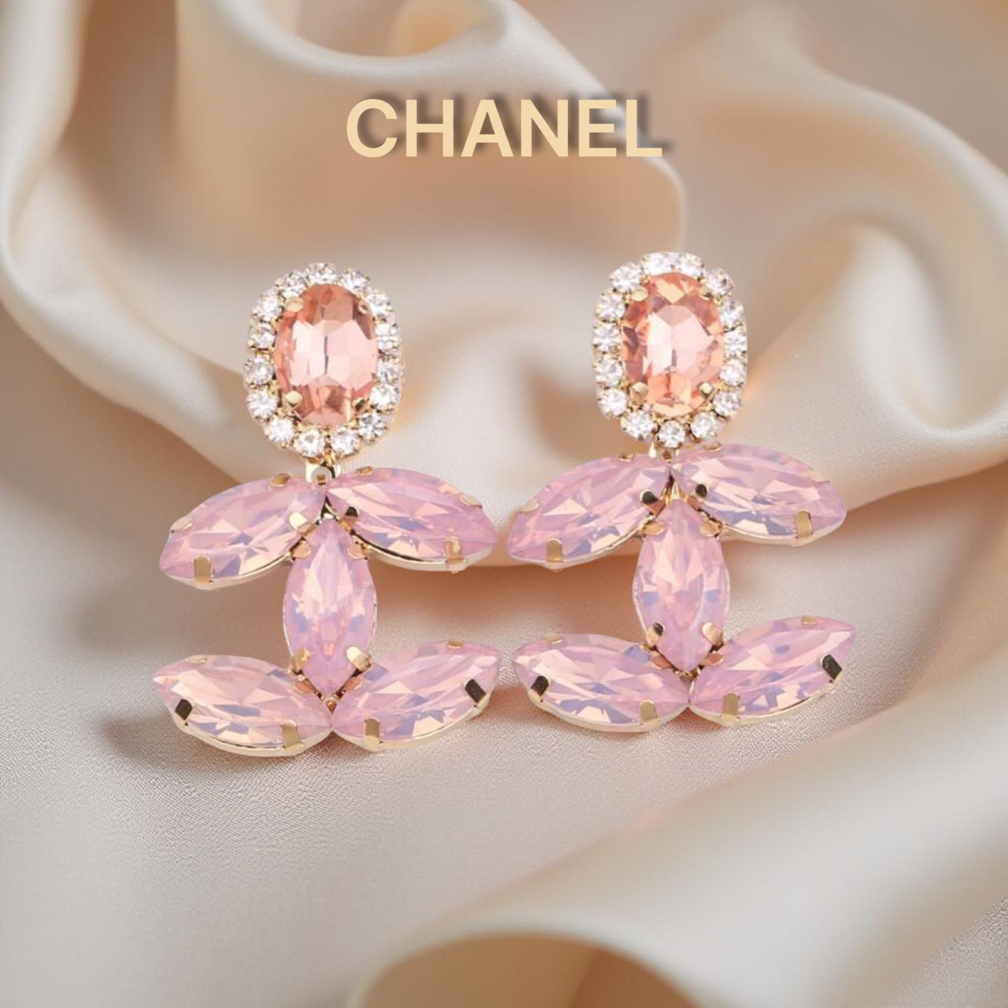 сини обеци Шанел големи с камъни лъскави зелени розови топ лукс Chanel