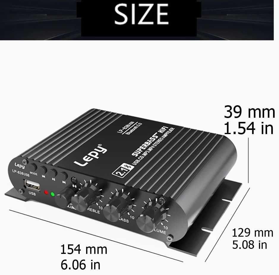 Аудио усилвател за тонколони бас стерео система Bluetooth USB AUX