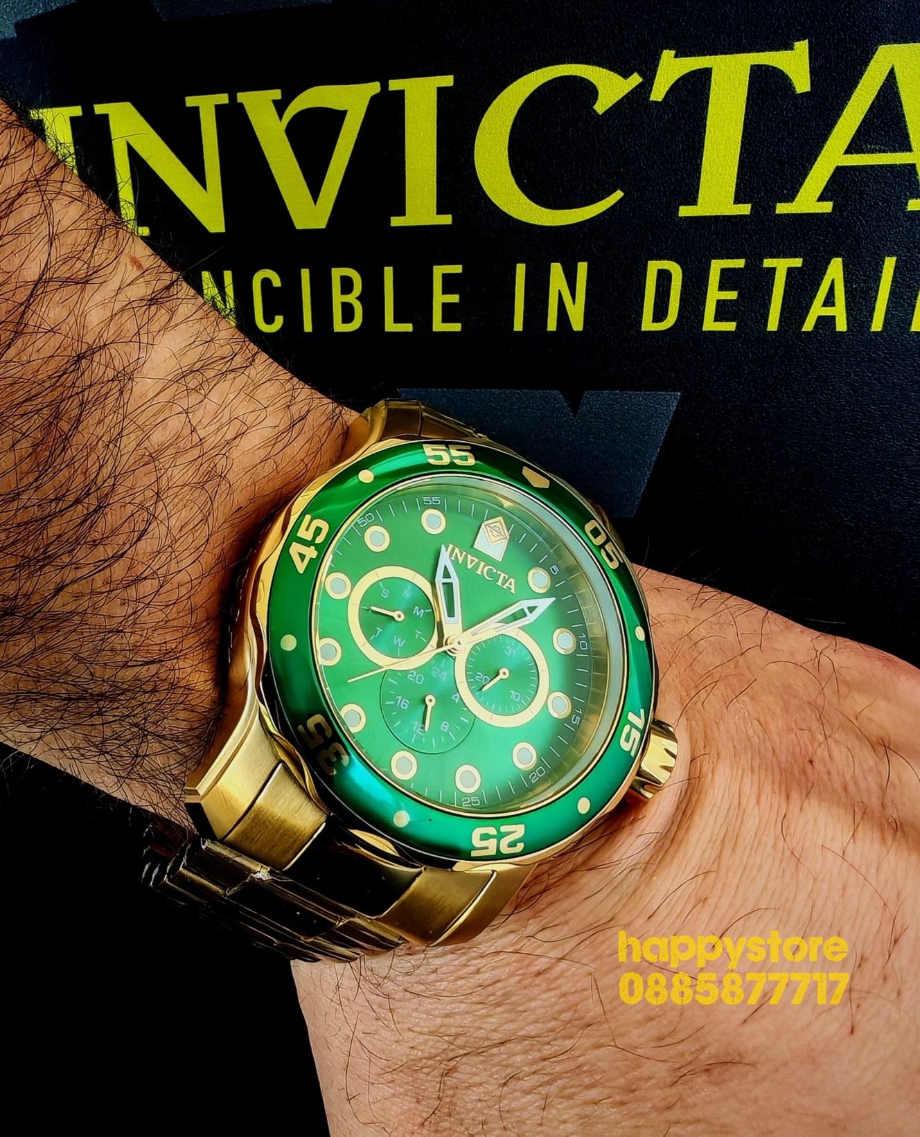 часовник INVICTA SCUBA Gold/Green 48 mm, Инвикта нов