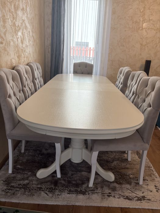 Masa extensibila lemn masiv plus 8 scaune